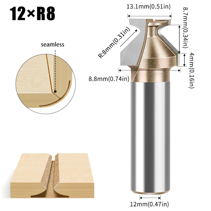 Φρέζα με άξονα R8 για κυκλική κάμψη τόξου και διαμόρφωση· κατάλληλη για ξύλο, MDF, συνθετικά πάνελ και λαμινέιτ