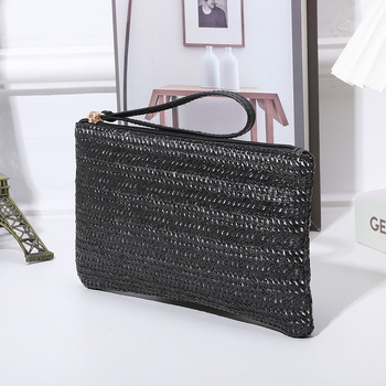 Moteriška šiaudų rankinė kasdieniam ir kelionėms, miesto paprastumo stilius, užtrauktukas, poliesterio pamušalas, horizontalaus kvadrato forma, vidinės kišenės telefonui ir ID