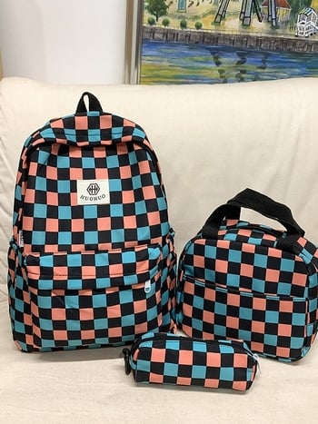 Uniszex iskolai hátizsák — nylon, utcai stílus, rácsos minta, poliészter bélés, vállpántok léggömb párnával, ultra könnyű