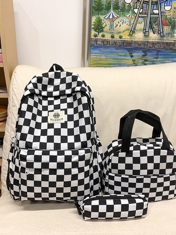 Σακίδιο πλάτης σχολικό — Νάιλον, Μόδα δρόμου, Μοτίβο πλέγματος, Εσωτερική επένδυση πολυεστέρα, ιμάντες με μαξιλάρι αέρα, Υπερ-ελαφρύ