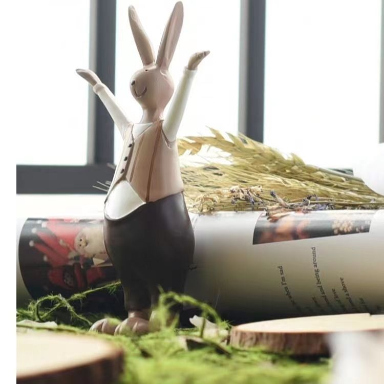 Γλυπτό ρητίνης με λαγουδάκι σε καρτούν στυλ για το σαλόνι, διακόσμηση για βάση τηλεόρασης, δώρο σε νέο σπίτι