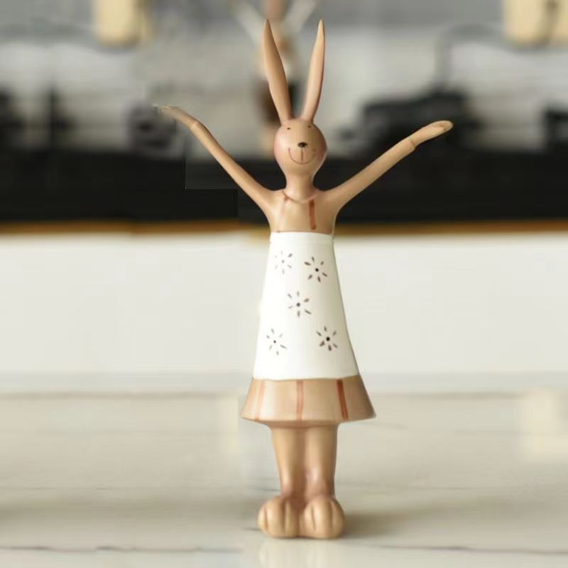 Γλυπτό ρητίνης με λαγουδάκι σε καρτούν στυλ για το σαλόνι, διακόσμηση για βάση τηλεόρασης, δώρο σε νέο σπίτι