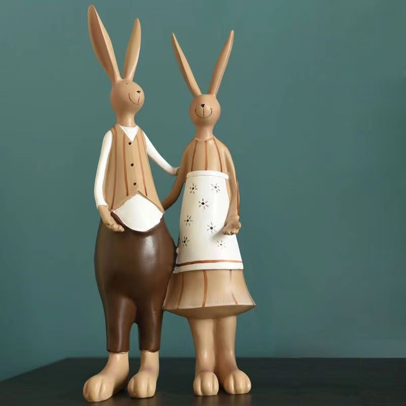 Γλυπτό ρητίνης με λαγουδάκι σε καρτούν στυλ για το σαλόνι, διακόσμηση για βάση τηλεόρασης, δώρο σε νέο σπίτι