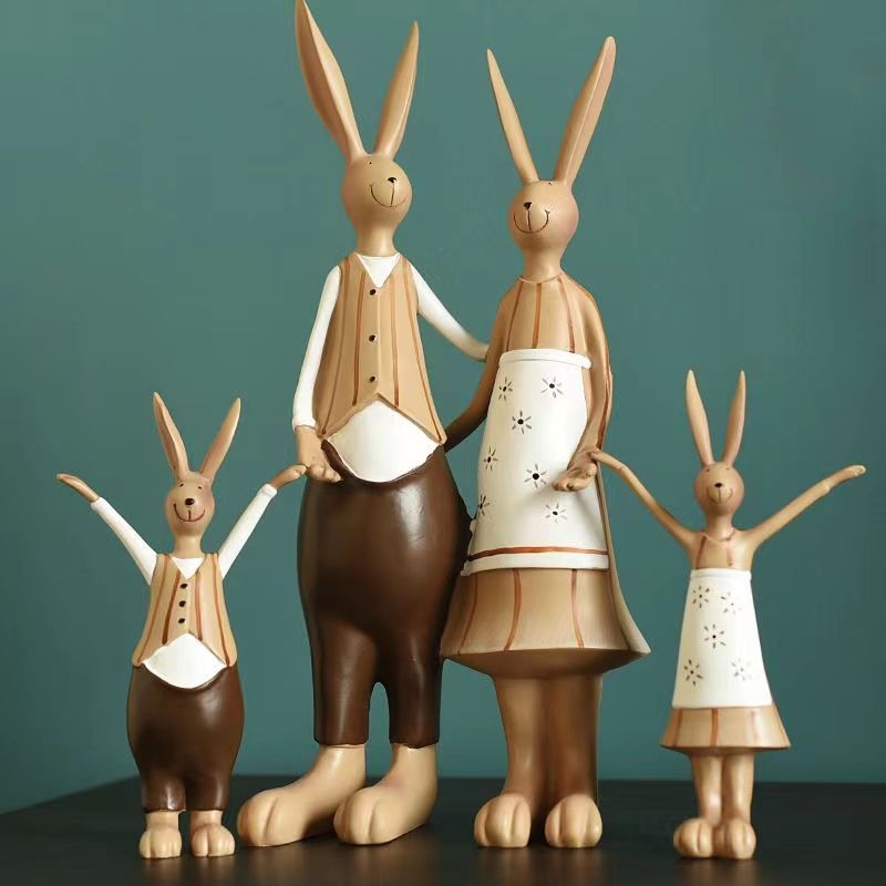 Γλυπτό ρητίνης με λαγουδάκι σε καρτούν στυλ για το σαλόνι, διακόσμηση για βάση τηλεόρασης, δώρο σε νέο σπίτι