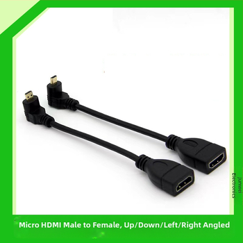 Καλώδιο επέκτασης Micro HDMI σε HDMI, Micro HDMI αρσενικό προς HDMI θηλυκό, αγωγοί από χαλκό χωρίς οξέωση με επίχρυση επίστρωση, HDMI γραμμή με γωνιακούς συνδέσμους