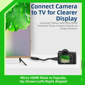 Καλώδιο επέκτασης Micro HDMI σε HDMI, Micro HDMI αρσενικό προς HDMI θηλυκό, αγωγοί από χαλκό χωρίς οξέωση με επίχρυση επίστρωση, HDMI γραμμή με γωνιακούς συνδέσμους