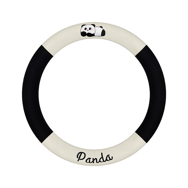 Automobilio vairas dangtelis - universalus; dirbtinis pliušas audinys; panda dizainas; žiemai; neslidus