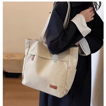 Τσάντα Tote από καμβά, σχεδιασμός με ιάπωνική έμπνευση, μεγάλη χωρητικότητα, φερμουάρ, Silent Rabbit