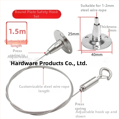 Hiwa XH-2024041501 Заключващо устройство за неръждаемо стоманено въже с предпазна кука, регулируема ключалка за окачване на рекламни табла