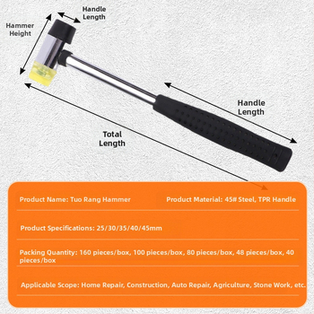 Topo Dye Hammer — guminės galvos plaktukas, plieninis kotas, pritaikytas apdorojimas, naudojimas: augalų plaktavimas ir dažymas