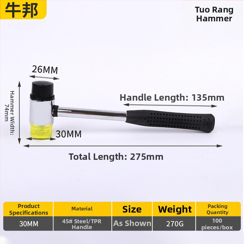 Topo Dye Hammer — guminės galvos plaktukas, plieninis kotas, pritaikytas apdorojimas, naudojimas: augalų plaktavimas ir dažymas