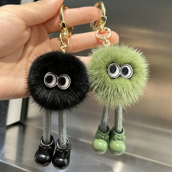Dongju Fur pūkų raktų pakabukas automobiliui ir kuprinei — žaismingas stilius, medžiaga: pūkų pliušas, pakuotė: didmeninė