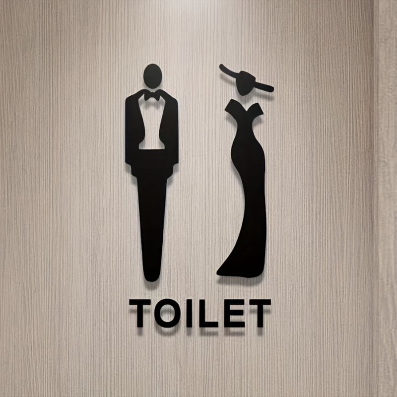 Pictogramă de ușă pentru toaletă din mall/birou – pentru bărbați și femei, stil modern minimalist, autocolant impermeabil de perete, 1 bucată