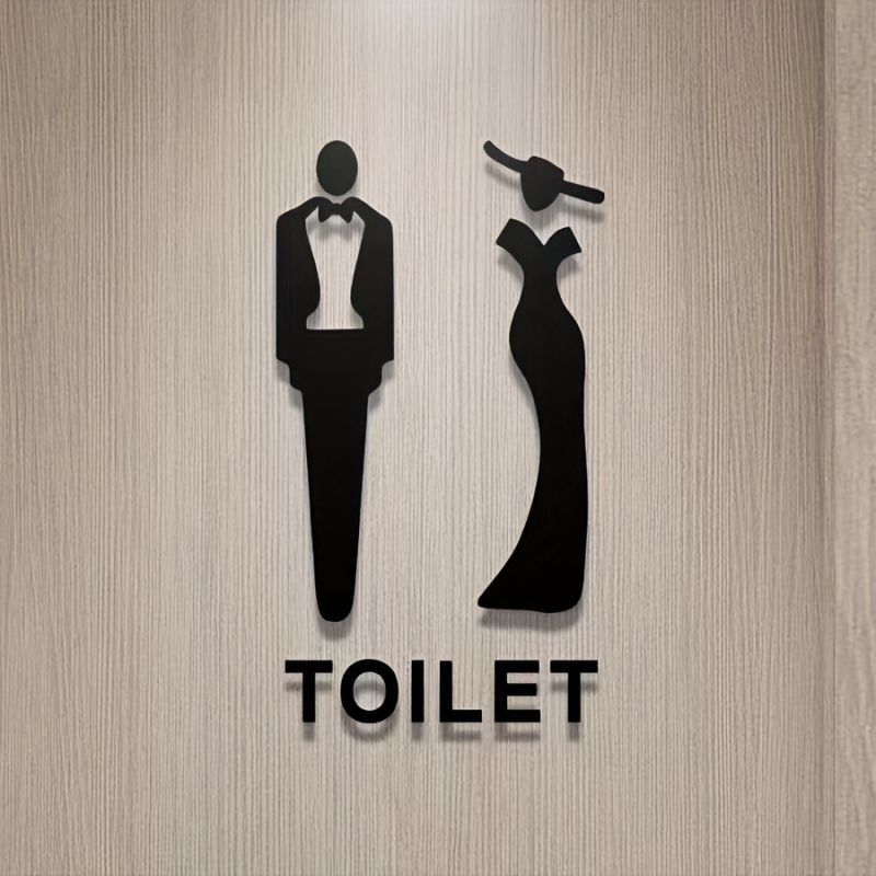 Pictogramă de ușă pentru toaletă din mall/birou – pentru bărbați și femei, stil modern minimalist, autocolant impermeabil de perete, 1 bucată