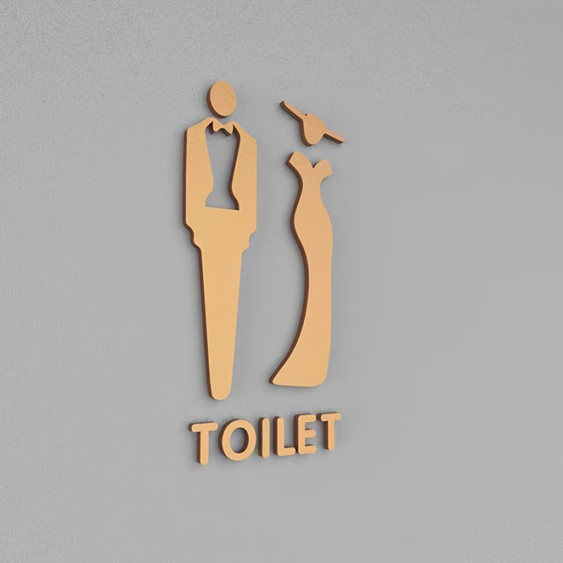Pictogramă de ușă pentru toaletă din mall/birou – pentru bărbați și femei, stil modern minimalist, autocolant impermeabil de perete, 1 bucată