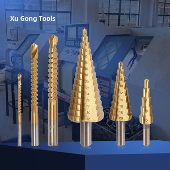 Asahi 6-частен комплект стъпкови свредла за дърво с триъгълна дръжка, пагодни свредла и канавкови свредла