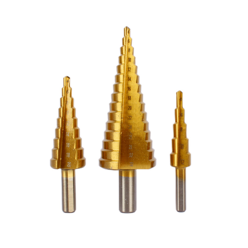 Asahi 6-частен комплект стъпкови свредла за дърво с триъгълна дръжка, пагодни свредла и канавкови свредла