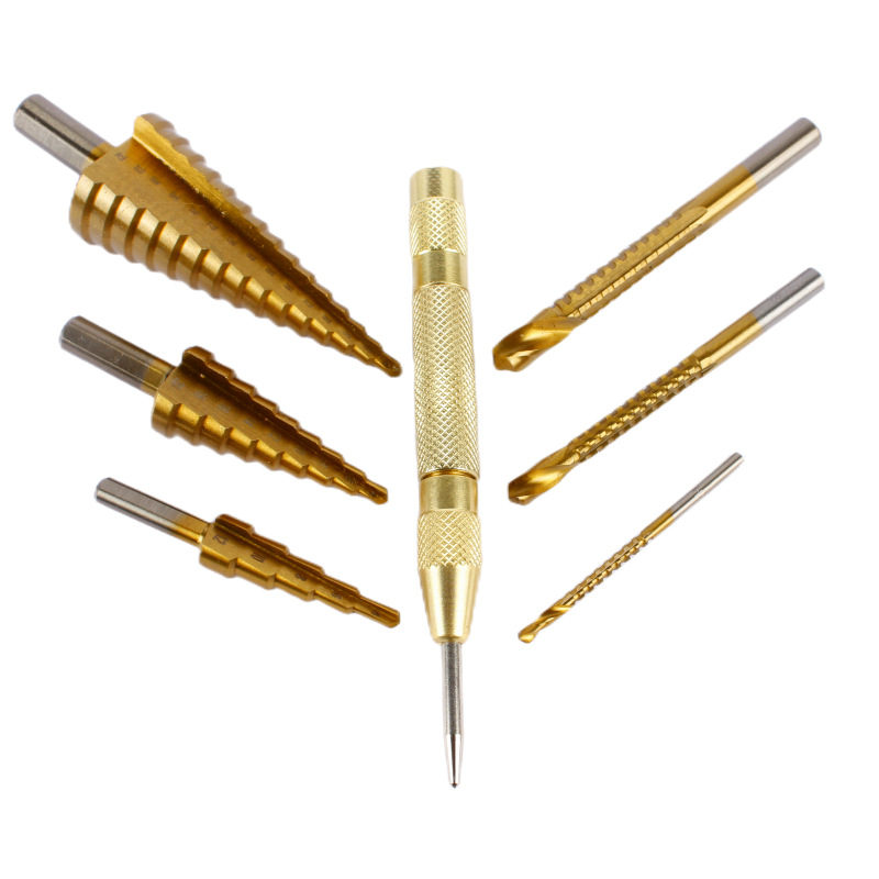 Asahi 6-частен комплект стъпкови свредла за дърво с триъгълна дръжка, пагодни свредла и канавкови свредла