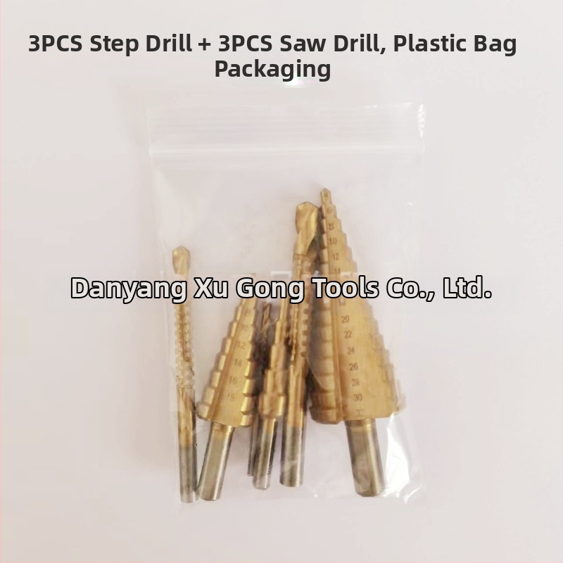 Asahi 6-частен комплект стъпкови свредла за дърво с триъгълна дръжка, пагодни свредла и канавкови свредла