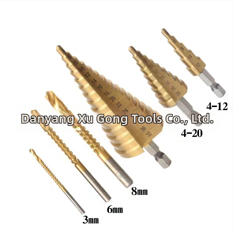 Asahi 6-частен комплект стъпкови свредла за дърво с триъгълна дръжка, пагодни свредла и канавкови свредла