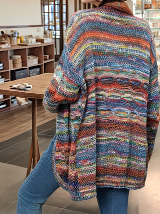 Kötött kardigán akrilból, csíkos mintázat, lazán szabott, hosszú ujjú, középméretű