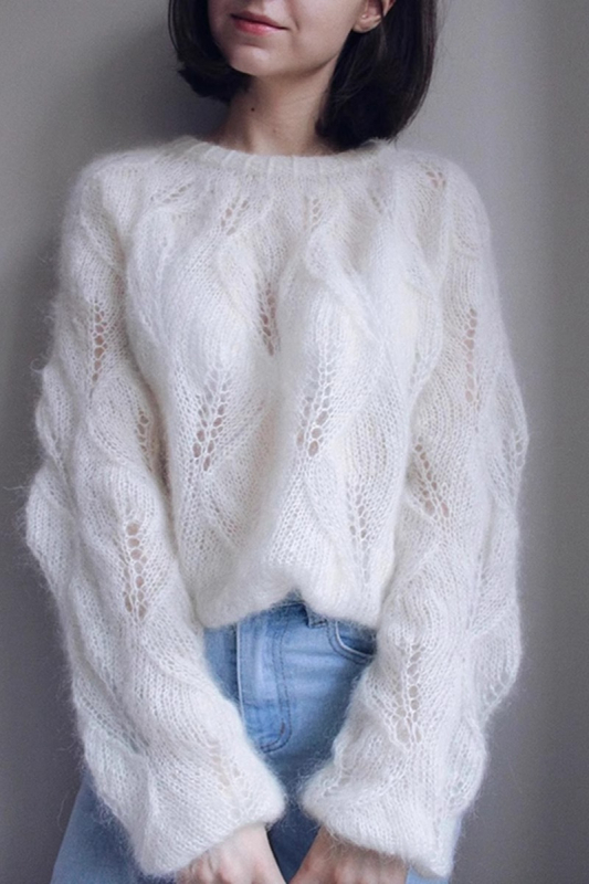 Megztinis su apvaliu kaklu ir ilgomis rankovėmis, poliesterio sudėtis 50–70%, intelektualus stilius, ruduo 2023, suaugusioms moterims