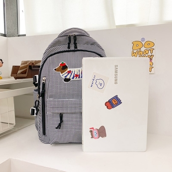 Σακίδιο από νάιλον με χαριτωμένο κεντημένο κουτάβι, καρό σχέδιο, αδιάβροχο, χωρητικότητα 20–35 L, για φορητό 16 ιντσών