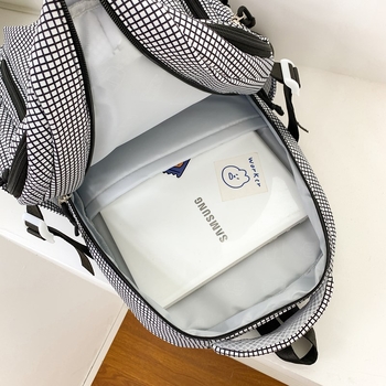 Σακίδιο από νάιλον με χαριτωμένο κεντημένο κουτάβι, καρό σχέδιο, αδιάβροχο, χωρητικότητα 20–35 L, για φορητό 16 ιντσών