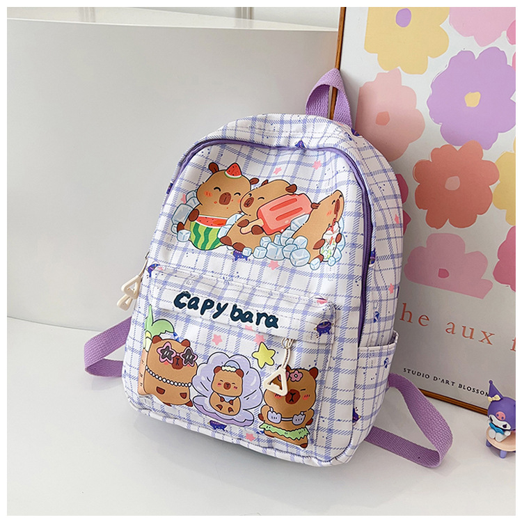 Παιδική σχολική τσάντα με εκτύπωση καπιμπάρα – νάιλον, αναπνέουσα, επένδυση πολυεστέρα, ιμάντες με αερόμαξιλάρι, για σχολείο