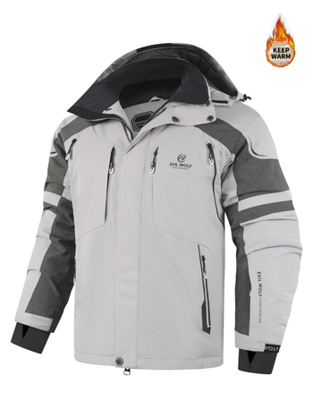 Ανδρικό αθλητικό μπουφάν σκι με παχιά βαμβακερή επένδυση, κουκούλα, εξωτερικό ύφασμα πολυεστέρα, επένδυση πολυεστέρα — εφαρμοστός