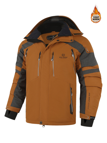 Ανδρικό αθλητικό μπουφάν σκι με παχιά βαμβακερή επένδυση, κουκούλα, εξωτερικό ύφασμα πολυεστέρα, επένδυση πολυεστέρα — εφαρμοστός