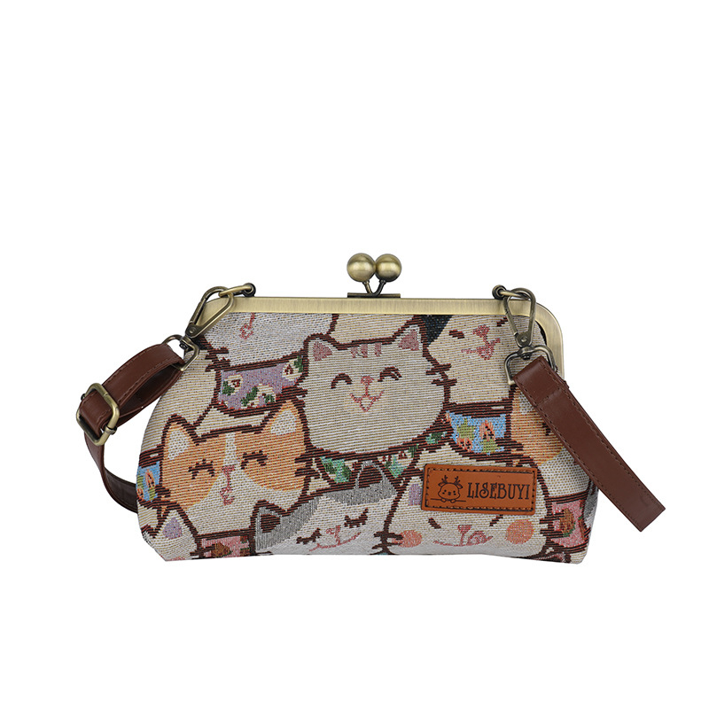 Crossbody táska Cartoon mintával, nagy kapacitású, PU anyag, kapocs-zárás, kagyló alakú forma, poliészter bélés, belső zsebek telefonra és ID-re, 2024 tél