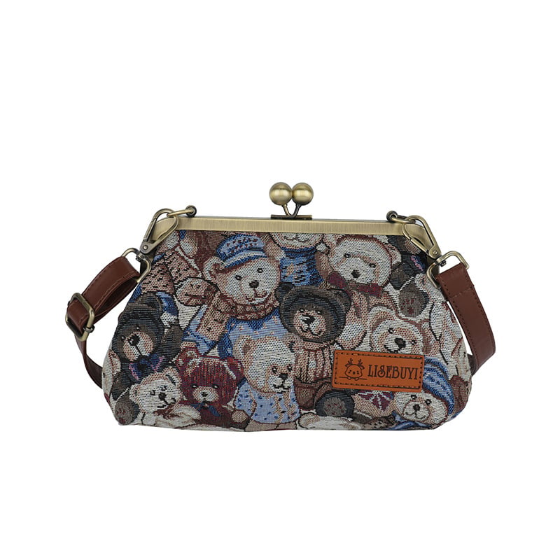 Crossbody táska Cartoon mintával, nagy kapacitású, PU anyag, kapocs-zárás, kagyló alakú forma, poliészter bélés, belső zsebek telefonra és ID-re, 2024 tél