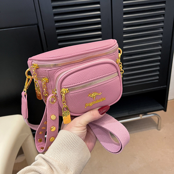 PU bőr retro kis négyszögletes válltáska cipzárral, tavasz 2025, poliészter bélés, belső cipzáras zseb, közepes merevség