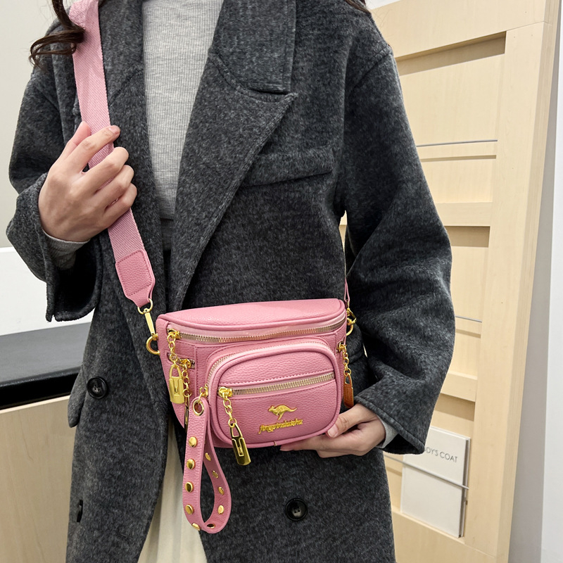 PU bőr retro kis négyszögletes válltáska cipzárral, tavasz 2025, poliészter bélés, belső cipzáras zseb, közepes merevség