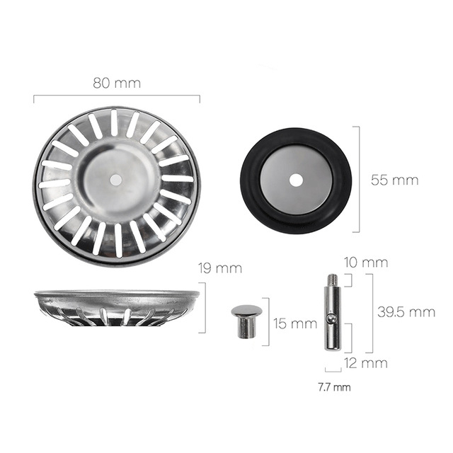 Poklop odvodnog otvora kuhinjskog sudopera, 304 nehrđajući čelik, moderni minimalistički dizajn