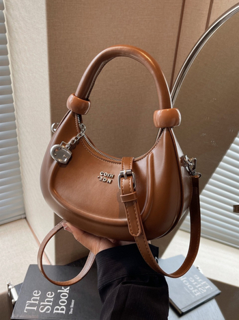 Τσάντα μισοφέγγαρου PU, οβάλ σχήματος, με φερμουάρ, εσωτερικό τσεπάκι με φερμουάρ