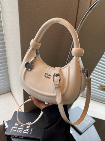 Τσάντα μισοφέγγαρου PU, οβάλ σχήματος, με φερμουάρ, εσωτερικό τσεπάκι με φερμουάρ