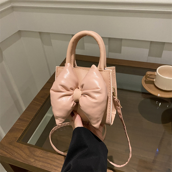 Γυναικεία τσάντα με φιόγκο, μίνι τετράγωνη crossbody σε αστικό ύφος, PU δέρμα, ανοικτό επάνω, χωρίς επένδυση, με μονό ιμάντα