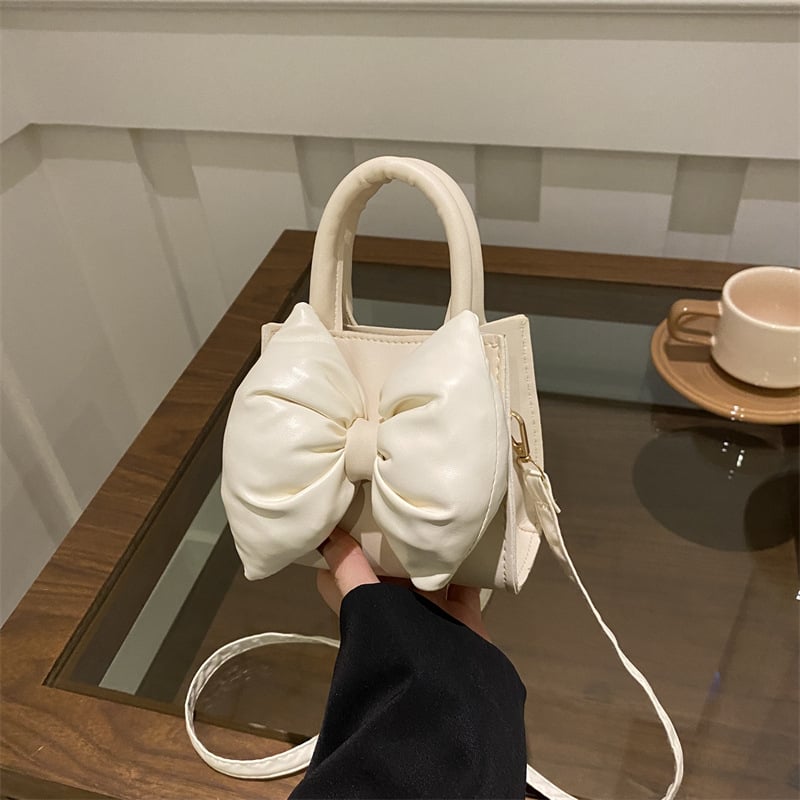 Geantă de mână mini, cu funda, în stil urban simplu, din PU, formă pătrată orizontală, deschidere deschisă, fără căptușeală, curea de umăr simplă