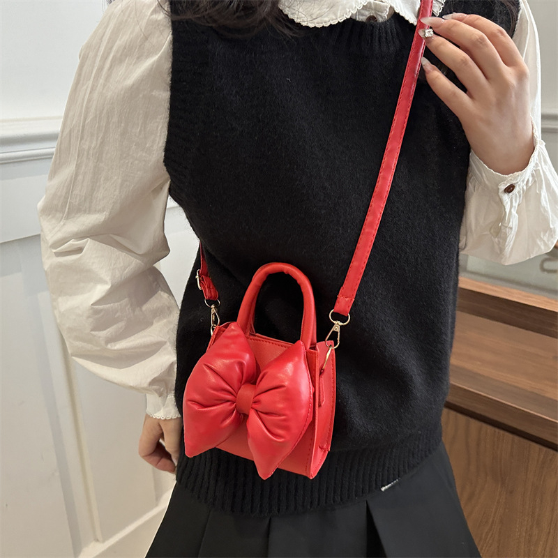 Geantă de mână mini, cu funda, în stil urban simplu, din PU, formă pătrată orizontală, deschidere deschisă, fără căptușeală, curea de umăr simplă