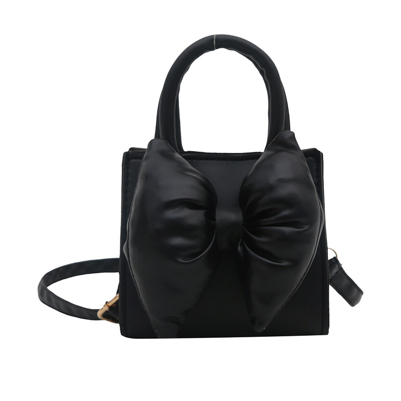 Geantă de mână mini, cu funda, în stil urban simplu, din PU, formă pătrată orizontală, deschidere deschisă, fără căptușeală, curea de umăr simplă