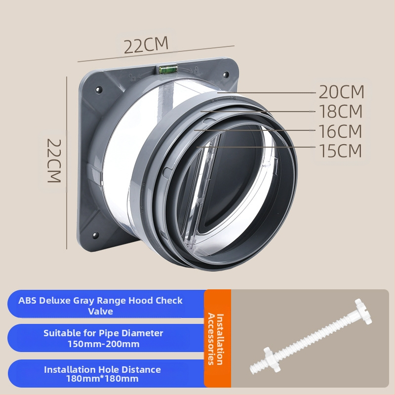 Клапан за обратно всмокване за кухненска/баня вентилационна тръба, ABS/PP, модерен минималистичен стил