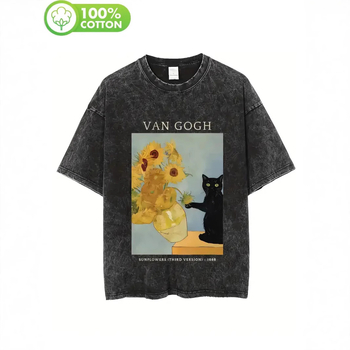 Tricou din bumbac, greutate mare, croială lejeră, guler rotund, mâneci scurte, imprimeu cu desene animate