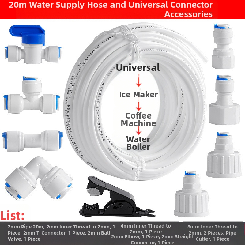 Свързвач за водоочистител за тръбопроводна филтрация – хранително‑клас ПОМ, 2 PE тръби, подходящ за ледогенератор, кафе машина и бойлер