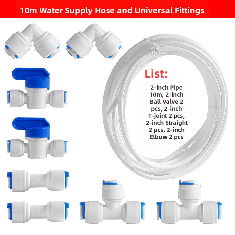 Vandens valymo jungtis vamzdžių filtracijai – maisto kokybės POM, 2 PE vamzdeliai, tinkama ledų gamintojui, kavos aparatėlei ir karšto vandens šildytuvui