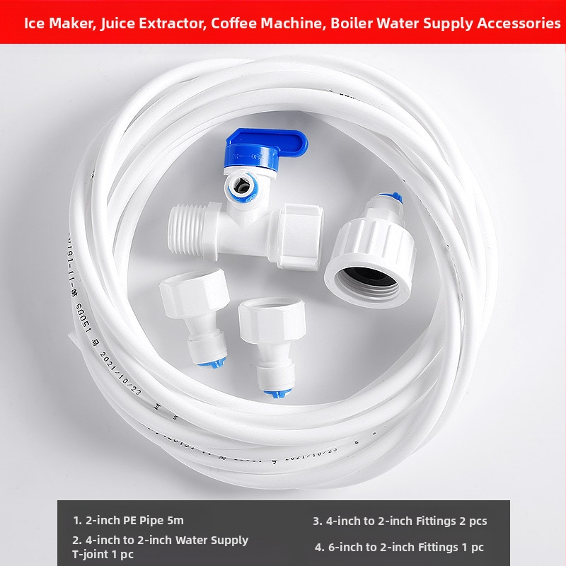 Vandens valymo jungtis vamzdžių filtracijai – maisto kokybės POM, 2 PE vamzdeliai, tinkama ledų gamintojui, kavos aparatėlei ir karšto vandens šildytuvui