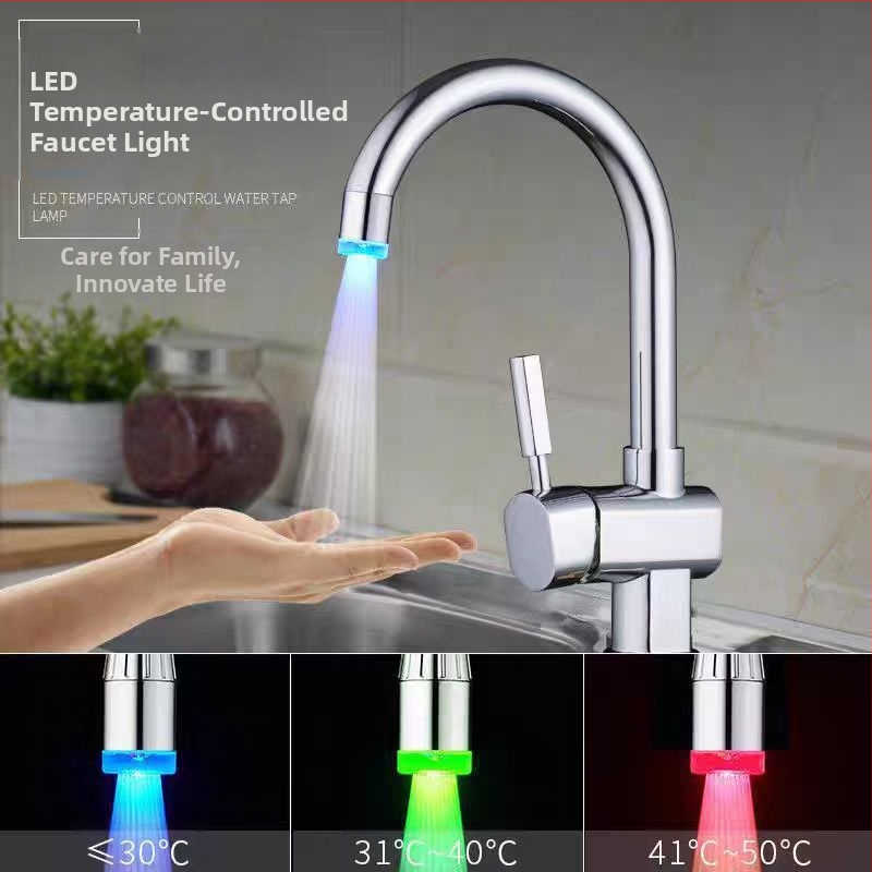 Kuhinjski kohout s produženjem protiv prskanja, LED senzor temperature mlaznice, filter za pranje povrća i tuš, model 017, ABS materijal, ručna montaža, površinska obrada injekcijskim oblikovanjem, moderni minimalistički stil