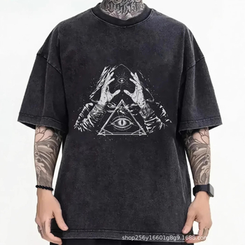 Βαμβακερή μπλούζα με φθαρμένο εκτύπωμα καρτούν, χαλαρή γραμμή, στρογγυλός λαιμός, κοντά μανίκια, ελαφριά για το καλοκαίρι