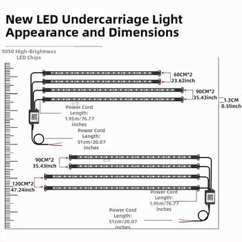 Automašīnas LED RGB šasijas lampiņa ar Bluetooth APP kontroli un balss aktivēšanu, 12V, 15W, PVC